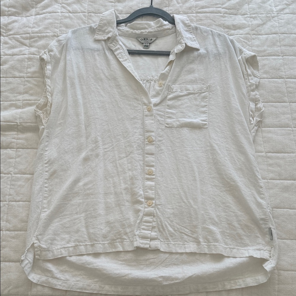Orvis Women's white Button-Down Linen Shirt- size M- EUC